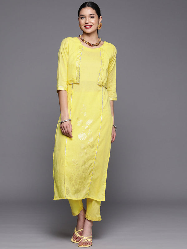 Jashvi Women Yellow Pure Cotton Printed Floral Kurta With Trousers