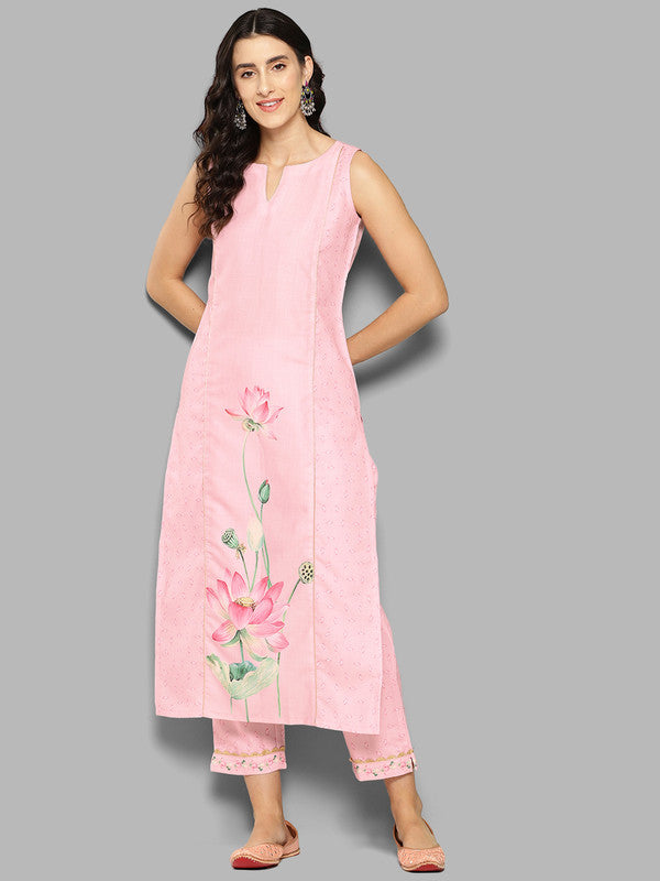 Women's Floral Printed Panelled Gotta Patti Kurta With Trousers - Ahalyaa