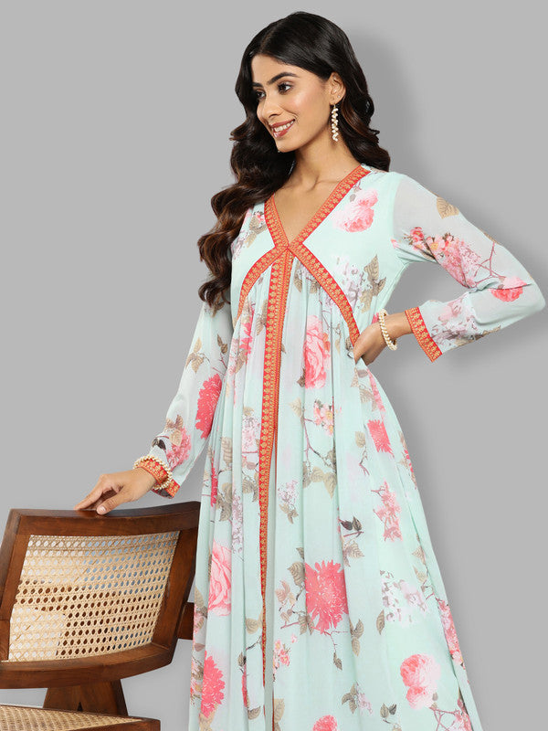 Women's Floral Printed Empire Kurta With Trousers - Ahalyaa