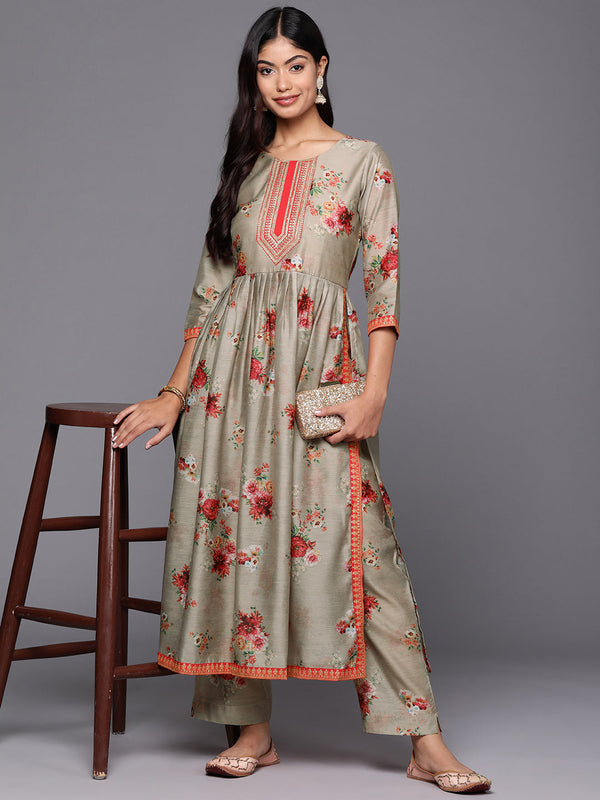 Jashvi Women Floral Printed Regular Kurta with Trousers