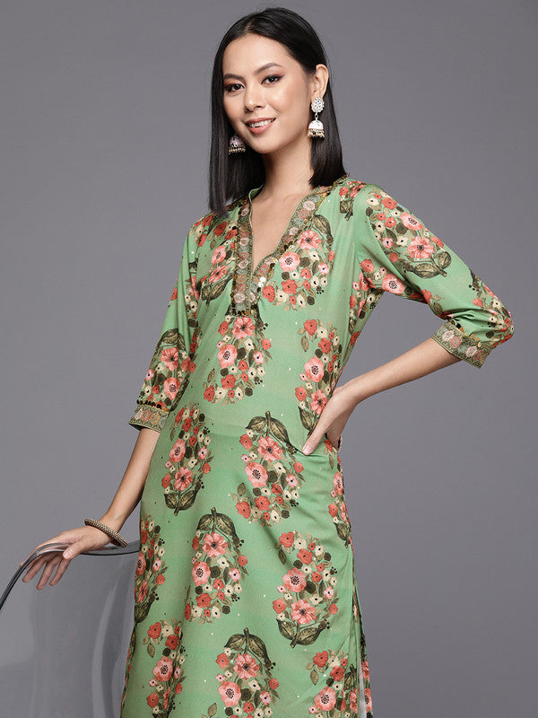 Women's Floral Printed Regular Kurta With Trousers - Ahalyaa