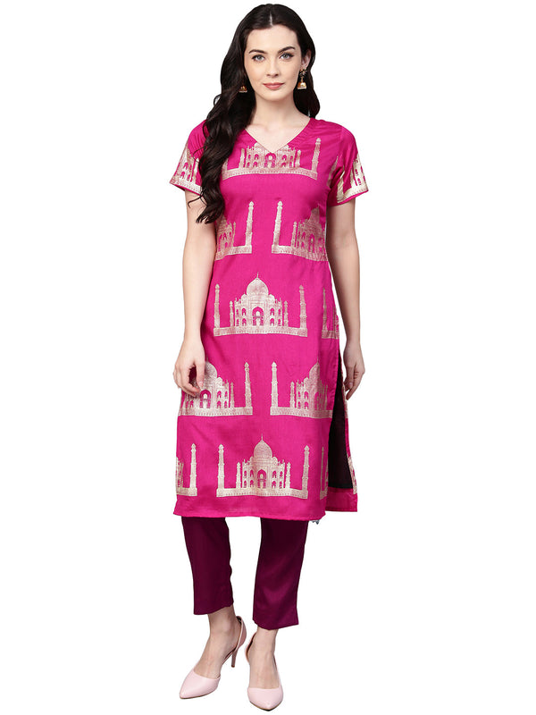 Women's Traditional Hand Printed Faux Silk Combo - Ahalyaa