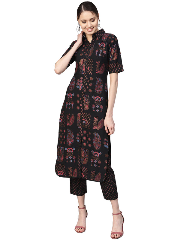 Black Printed Pathani Kurta Sets