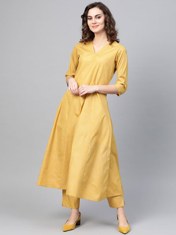 Yellow A-Line Crepe Kurta with Pant