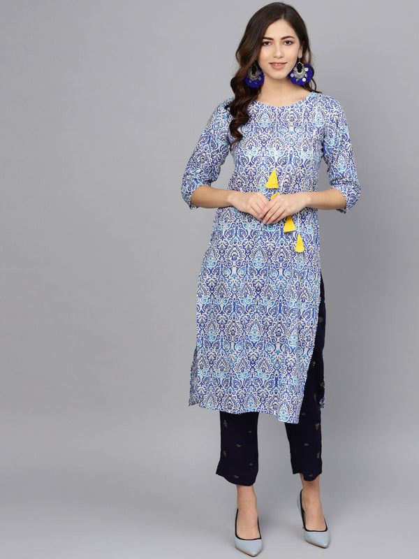 Women's  Blue Straight Kurta With Pant - Ahalyaa