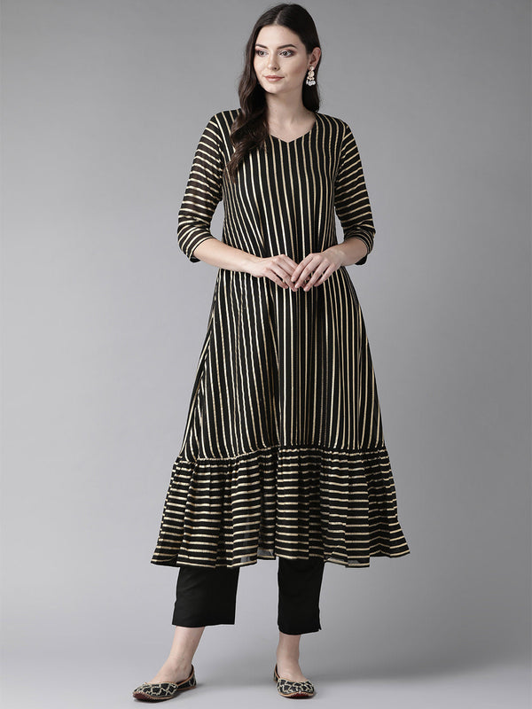 Black Striped Kurta with Trouser