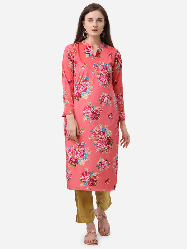 Women's Digital Floral Print Velvet Kurta With Pant- Ahalyaa