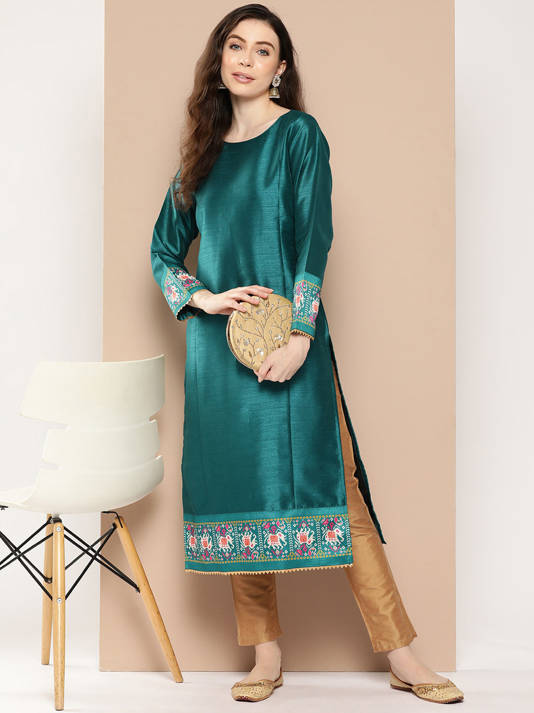 Women's Ethnic Motifs Embroidered Gotta Patti Kurta - Ahalyaa