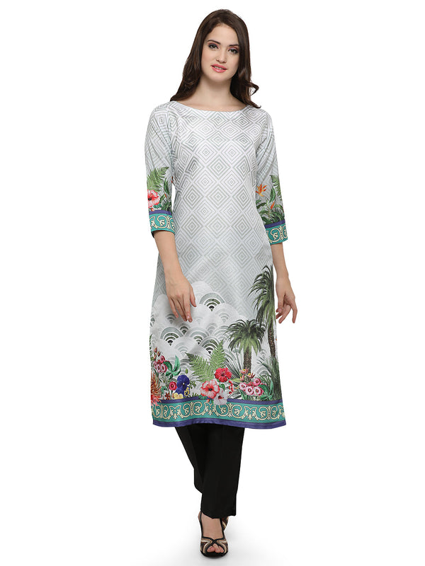 Women's Middle Eastern Theme Printed Faux Silk Only Kurta - Ahalyaa