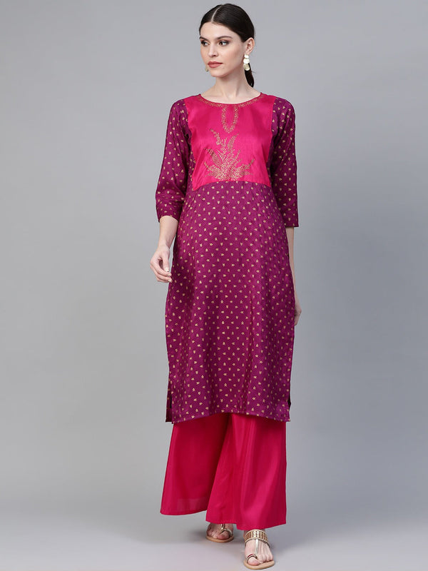 Women's Printed Kurta With Palazzo - Ahalyaa