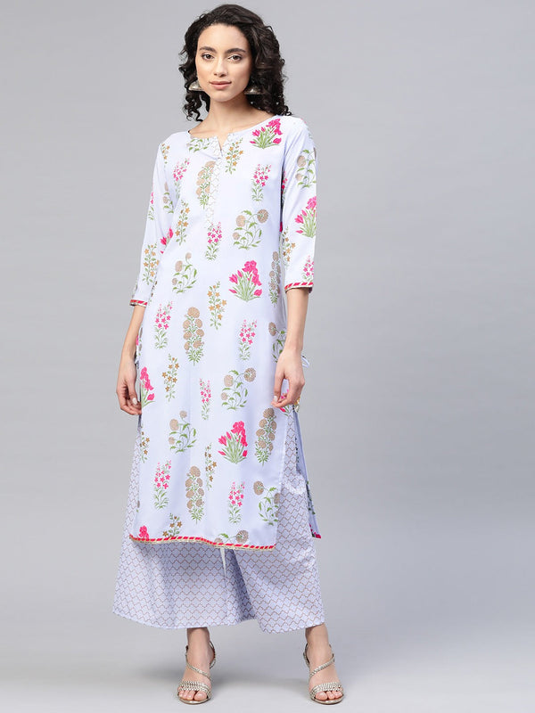 Blue & Pink Floral Print Kurta with Palazzo