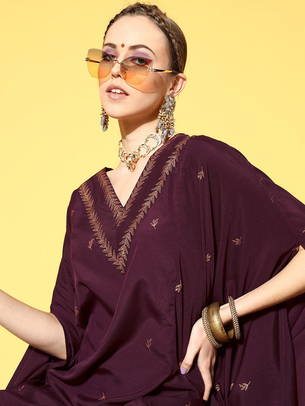 Burgundy & Gold Printed Kaftan Kurta Set