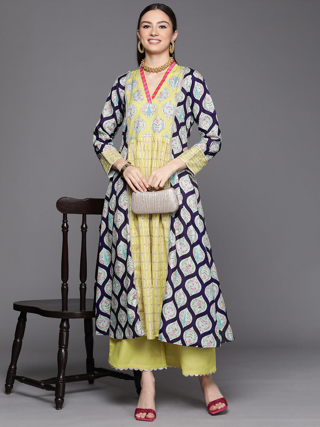 Women's Yellow Cotton Digital Printed Kurta Palazzo Set - Ahalyaa