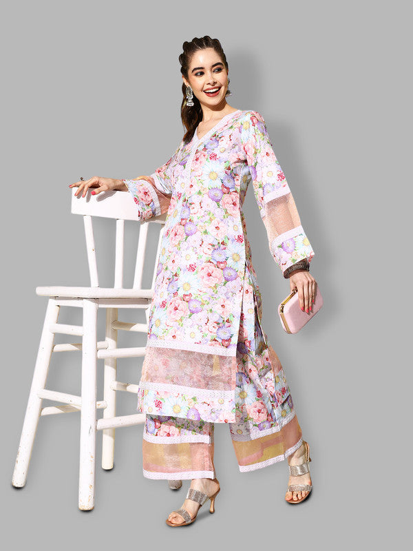 Women's Floral Printed Kurta With Palazzos - Ahalyaa