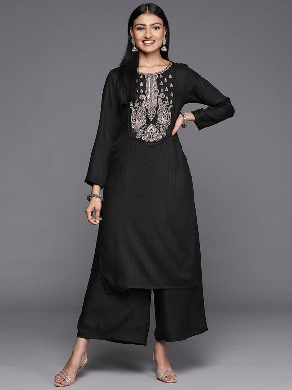 Black Embroidered Aari Work Pashmina Kurta With Palazzos