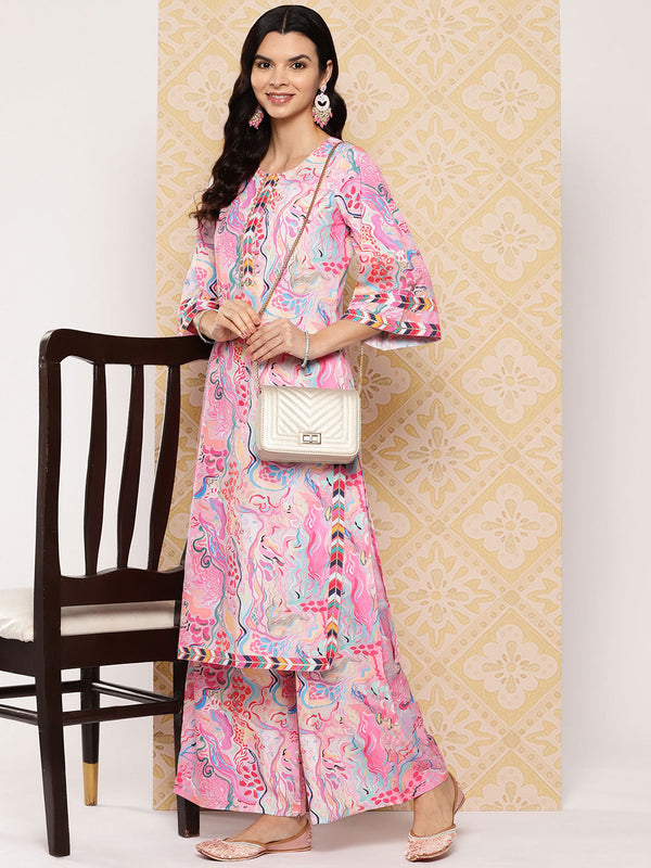 Jashvi Women Abstract Printed Regular Gotta Patti Kurta with Palazzos