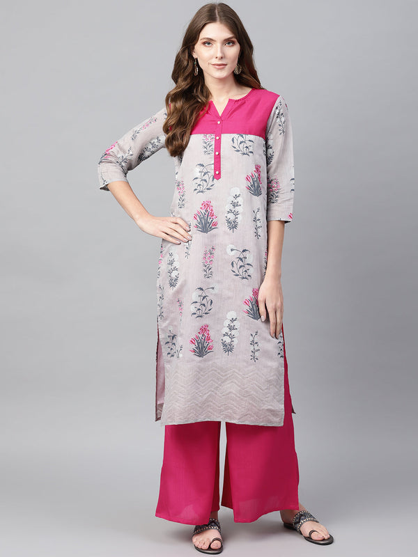 Women's Grey Printed Kurta Set  - Ahalyaa