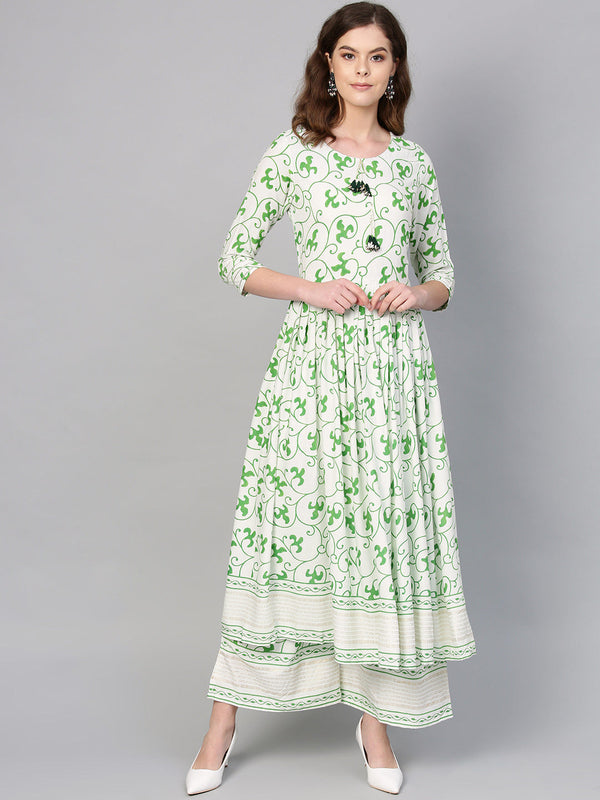 Women's Green Flared Kurta With Plazzo  - Ahalyaa