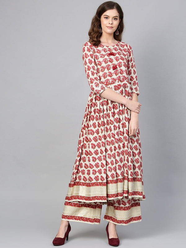 Women's Red Rayon Digital Printed Kurta With Plazzo Set - Ahalyaa