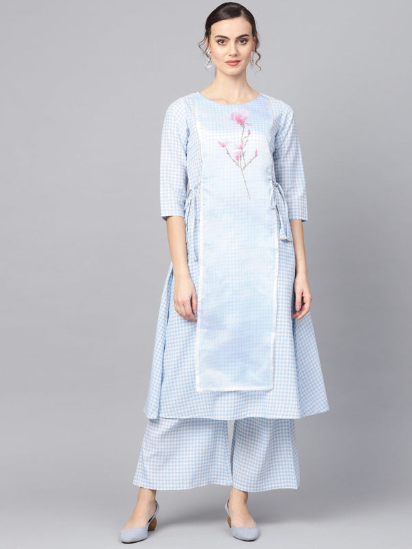 Women's Printed A Line Kurta With Plazzo  - Ahalyaa