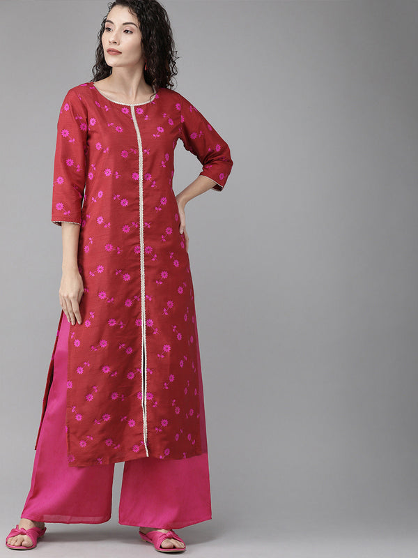 Red Floral Print Kurta Set