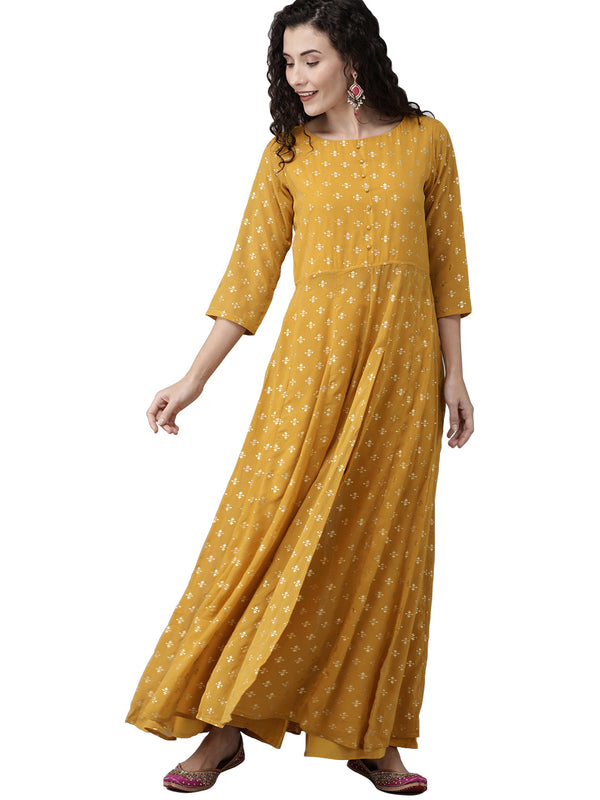 Women's Mustard Kurta With Palazzo Set  - Ahalyaa