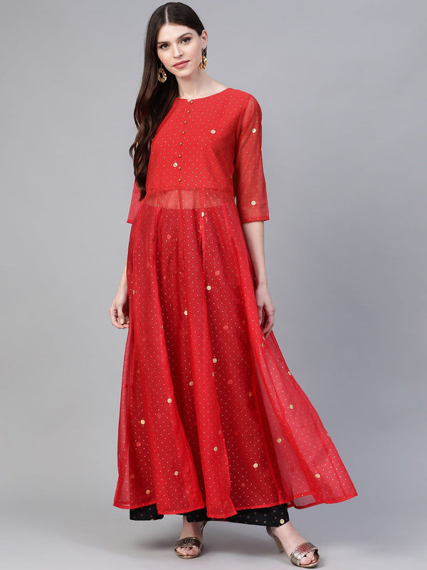 Women's Bandhani Print Anarkali Kurta With Palazzo - Ahalyaa