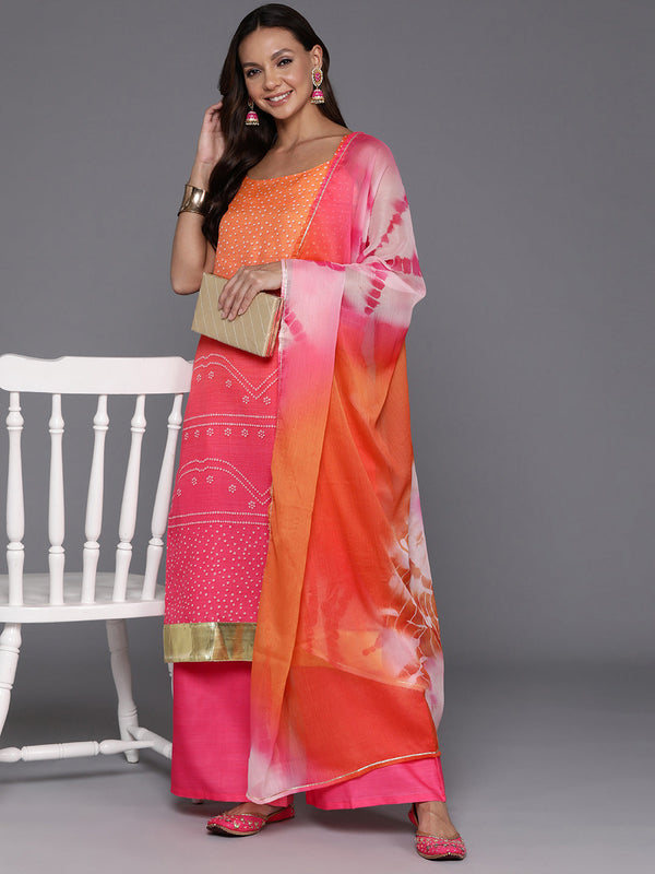 Women Bandhani Printed Regular Gotta Patti Kurta with Palazzos & With Dupatta