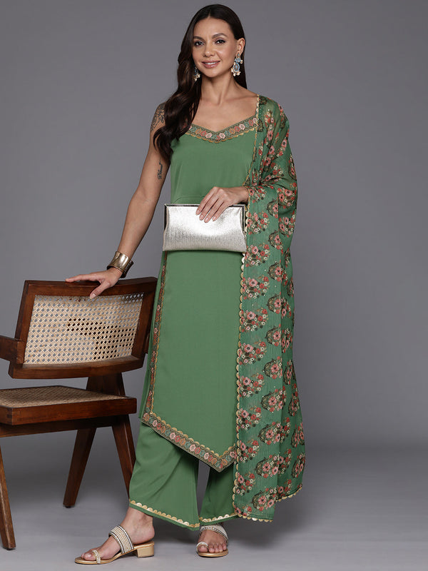 Women Floral Yoke Design Panelled Gotta Patti Kurta with Palazzos & With Dupatta