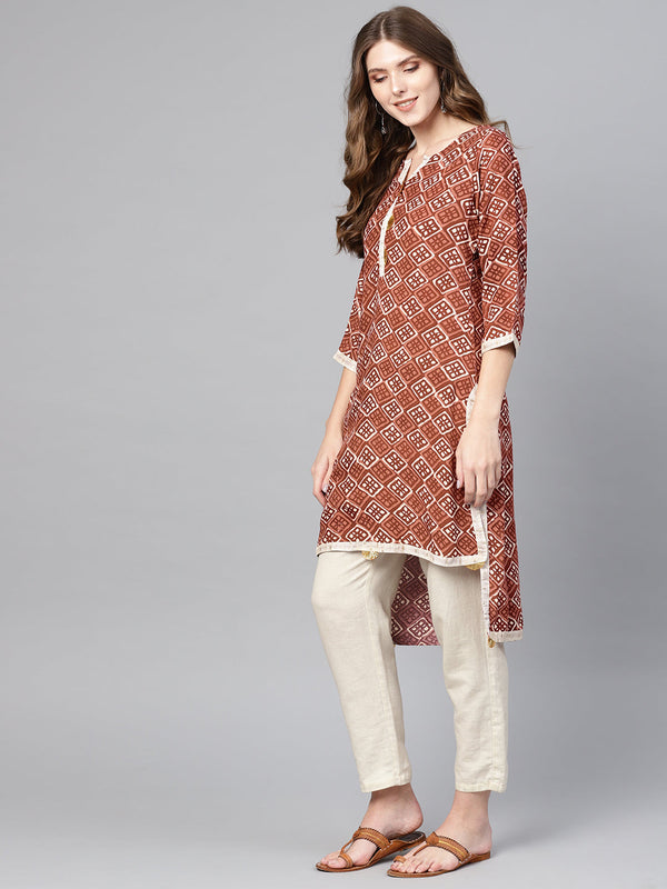 Women's Brown High Low Hem Straight Only Kurta - Ahalyaa