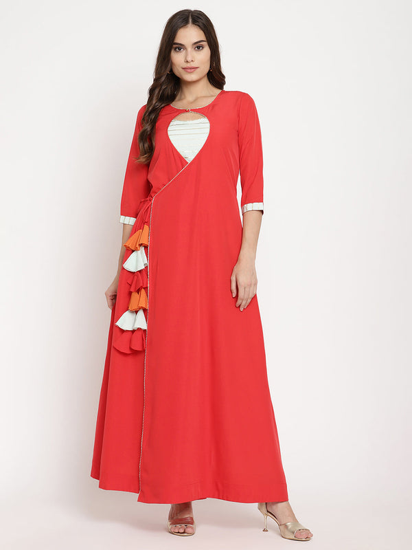 Women's Red Crepe Solid Kurta With Dupatta- Ahalyaa