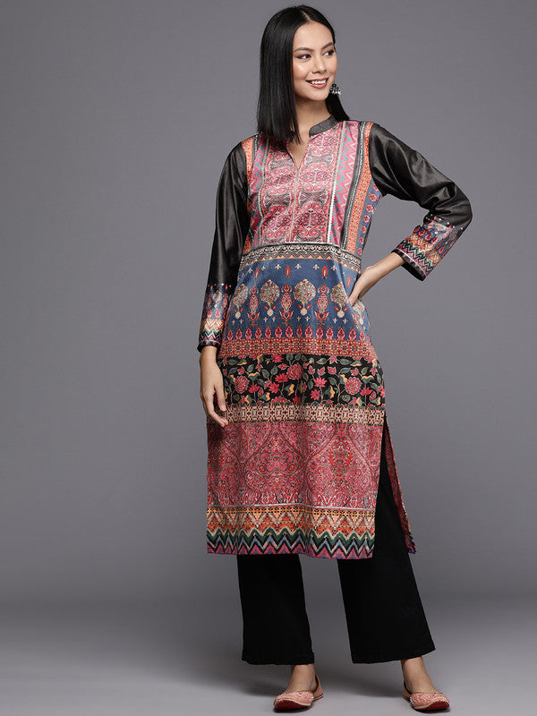 Women's Ethnic Motifs Printed Gotta Patti Velvet Kurta - Ahalyaa