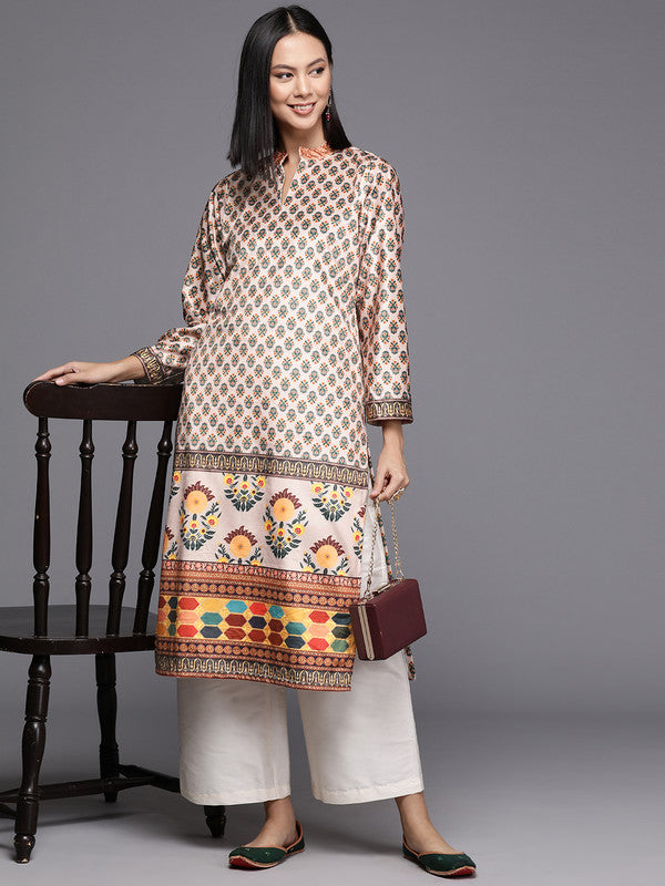 Women's Floral Printed Velvet Kurta - Ahalyaa