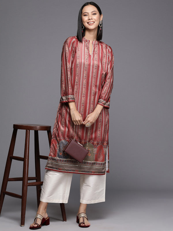 Women's Striped Gotta Patti Velvet Kurta - Ahalyaa