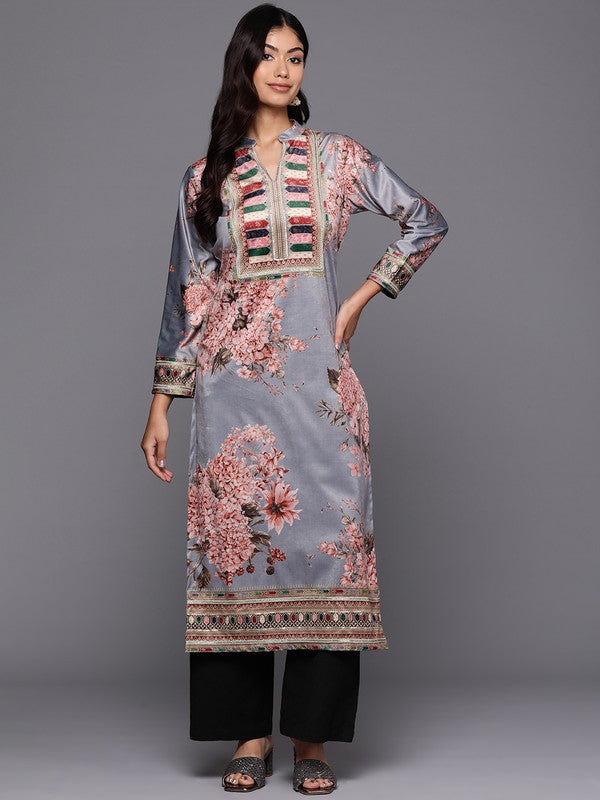 Women's Floral Printed Velvet Kurta - Ahalyaa