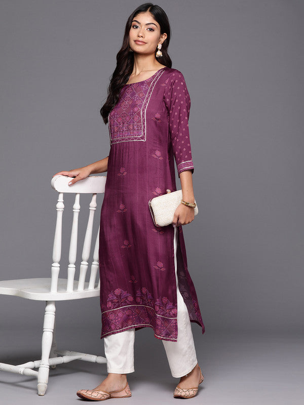 Women's Floral Printed Gotta Patti Kurta - Ahalyaa