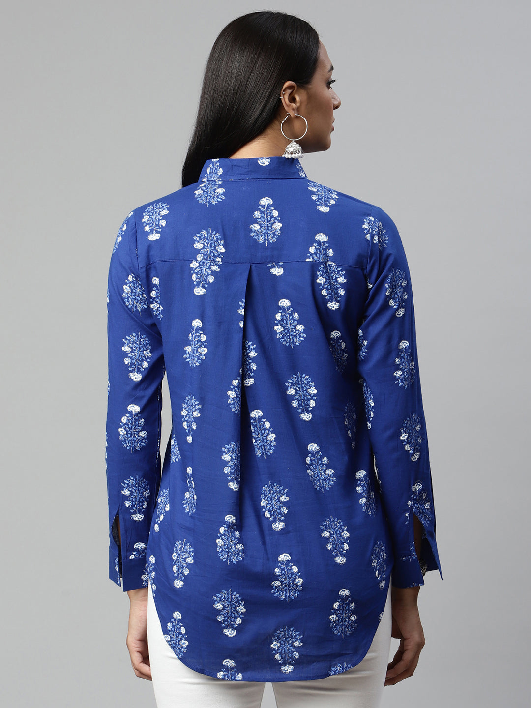 Women's Royal Blue Crepe Printed Tunic - Ahalyaa