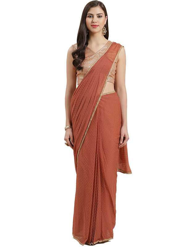 Women's Rusty Rose Butta Chiffon Ready To Wear Saree  - Ahalyaa