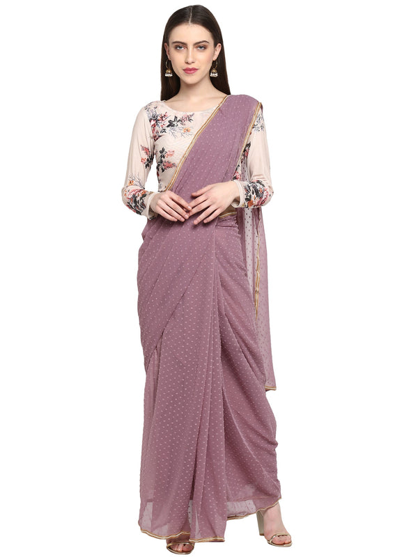 Women's Mauve Butta Georgette Ready To Wear Saree  - Ahalyaa