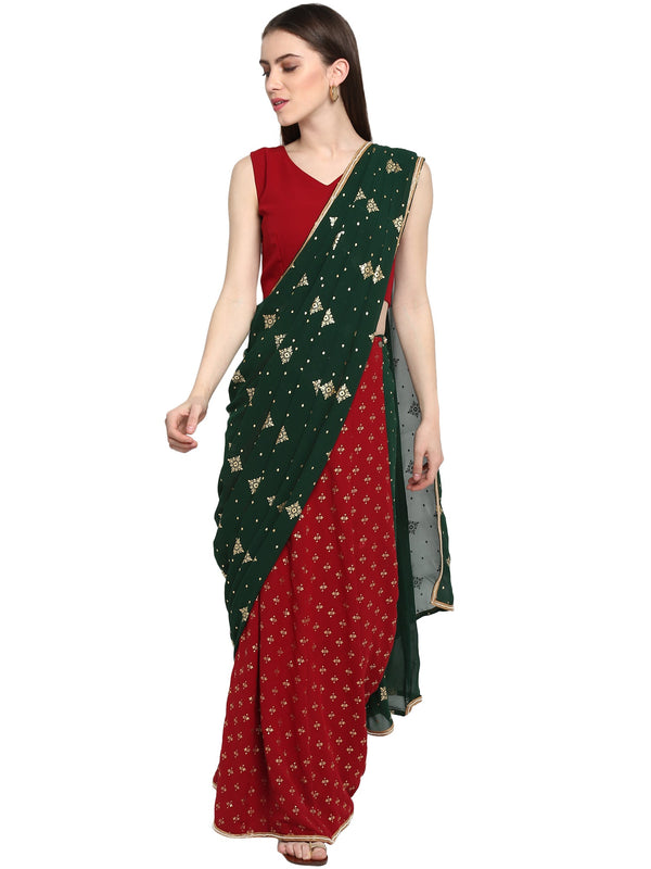 Women's Maroon Georgette Printed Ready To Wear Saree  - Ahalyaa