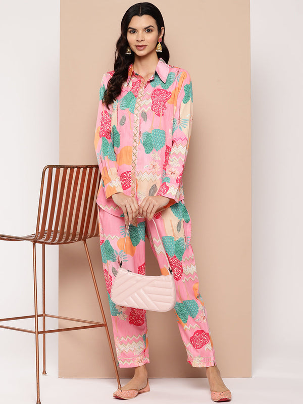 Jashvi Women Printed Shit & Trousers Co-Ords Set