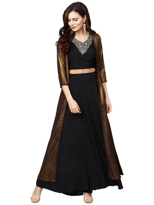 Jashvi Black, Golden Straight Crepe, Georgette Kurta Sets