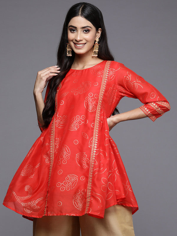 Women's Red Chanderi Tunic By Ahalyaa- 1Pc