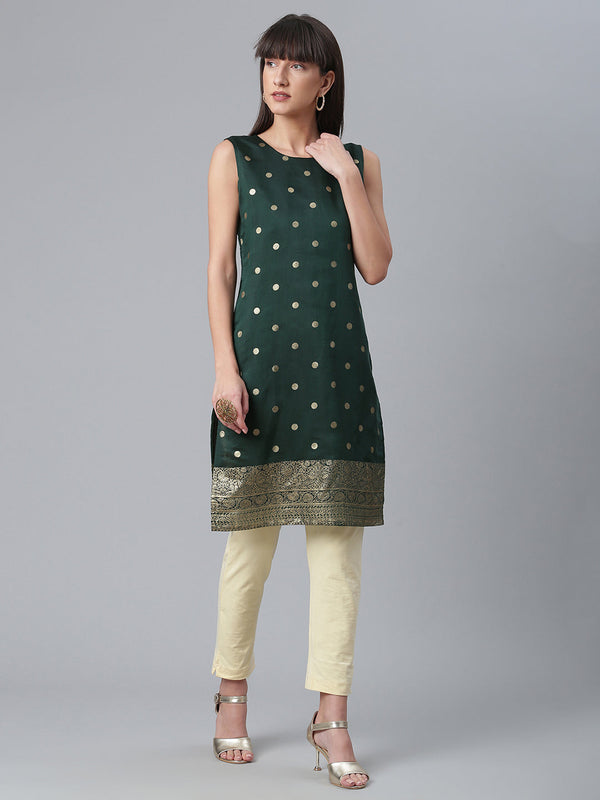 Women's Dark Green Chanderi Gold Foil Print Kurti- Ahalyaa