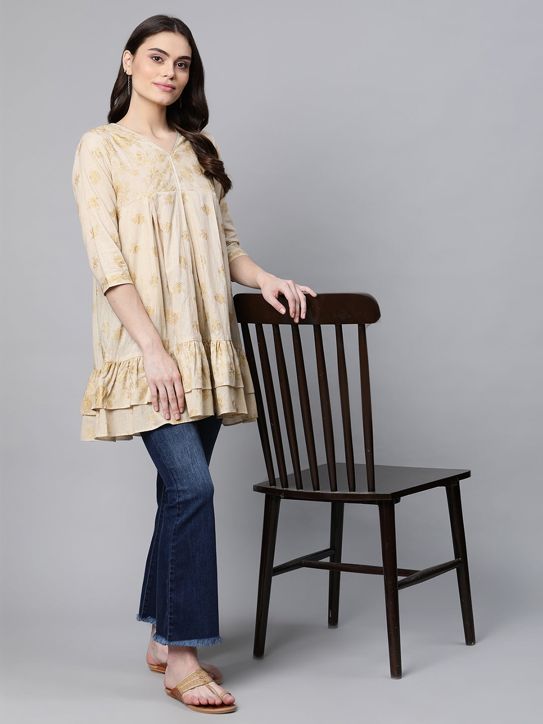 Women's Beige Cotton Tunic Top By Ahalyaa (1Pc)