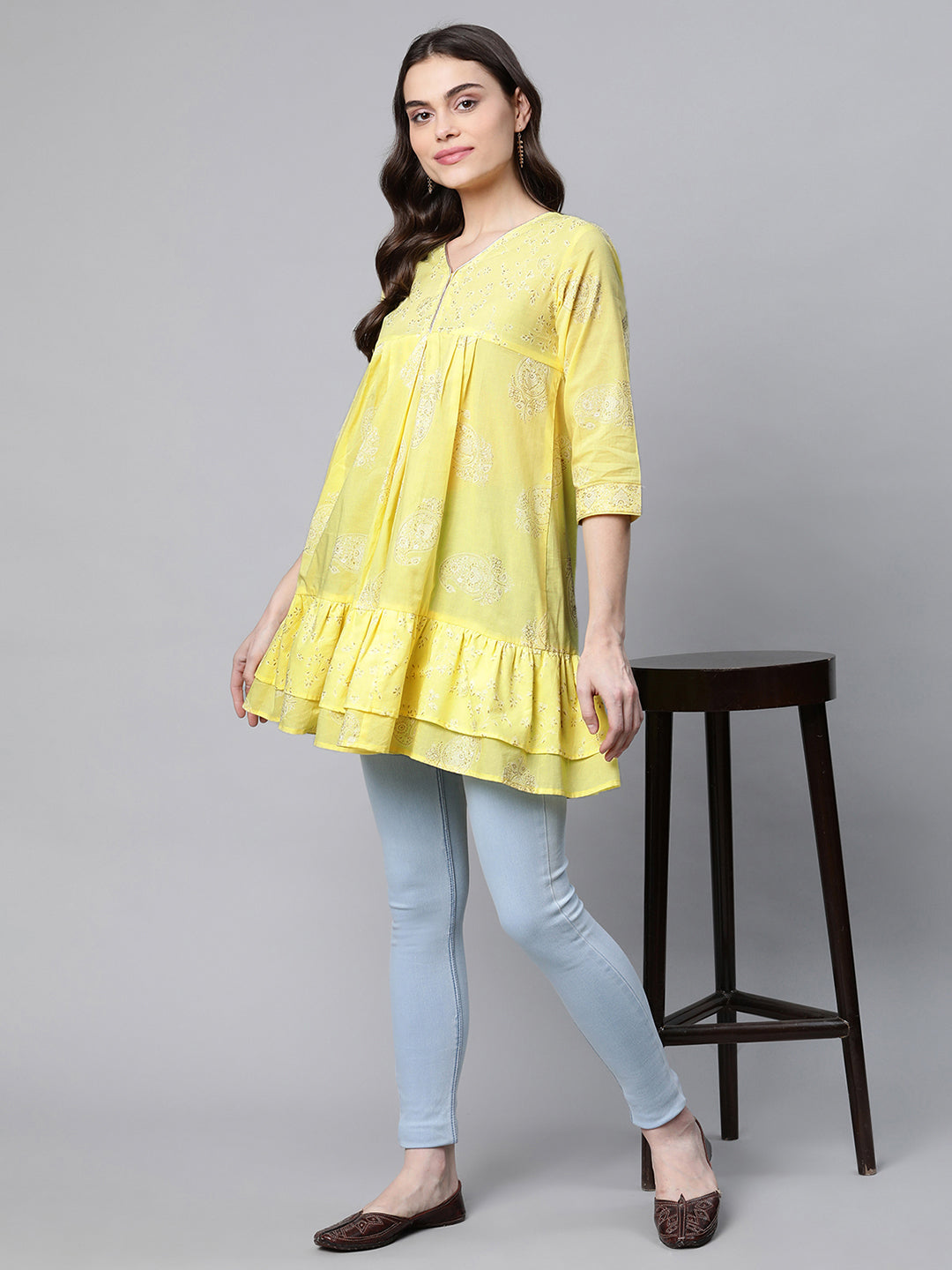 Women's Yellow Cotton Tunic Top By Ahalyaa (1Pc)