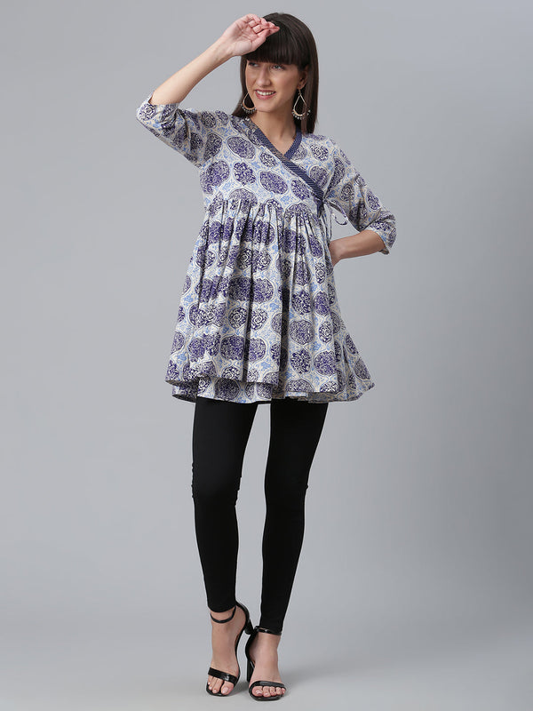 Navy Blue Wax Printed Cotton Tunic