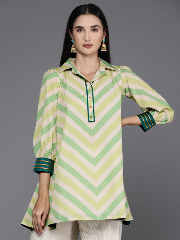 Women's Shirt Collar Striped Ethnic Tunic - Ahalyaa