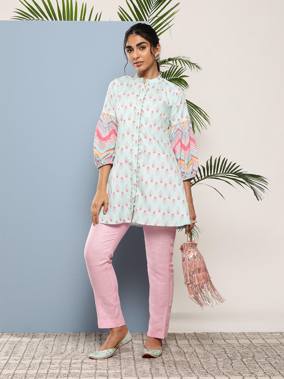 Women's Mint Green Crepe Printed Tunic - Ahalyaa