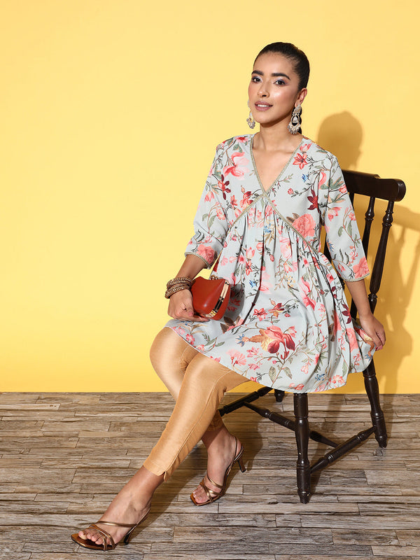 Sea Green Floral Printed Tunic